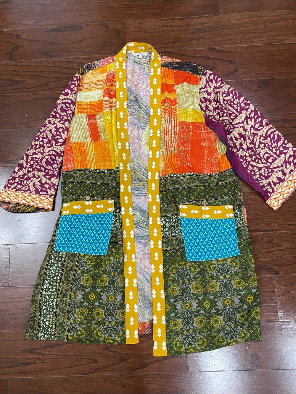JOHN MARK L Patchwork Kimono Cardigan Duster Colorful Bohemian Lightweight